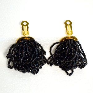 Black Seed Bead Art Deco Clip On Earrings
